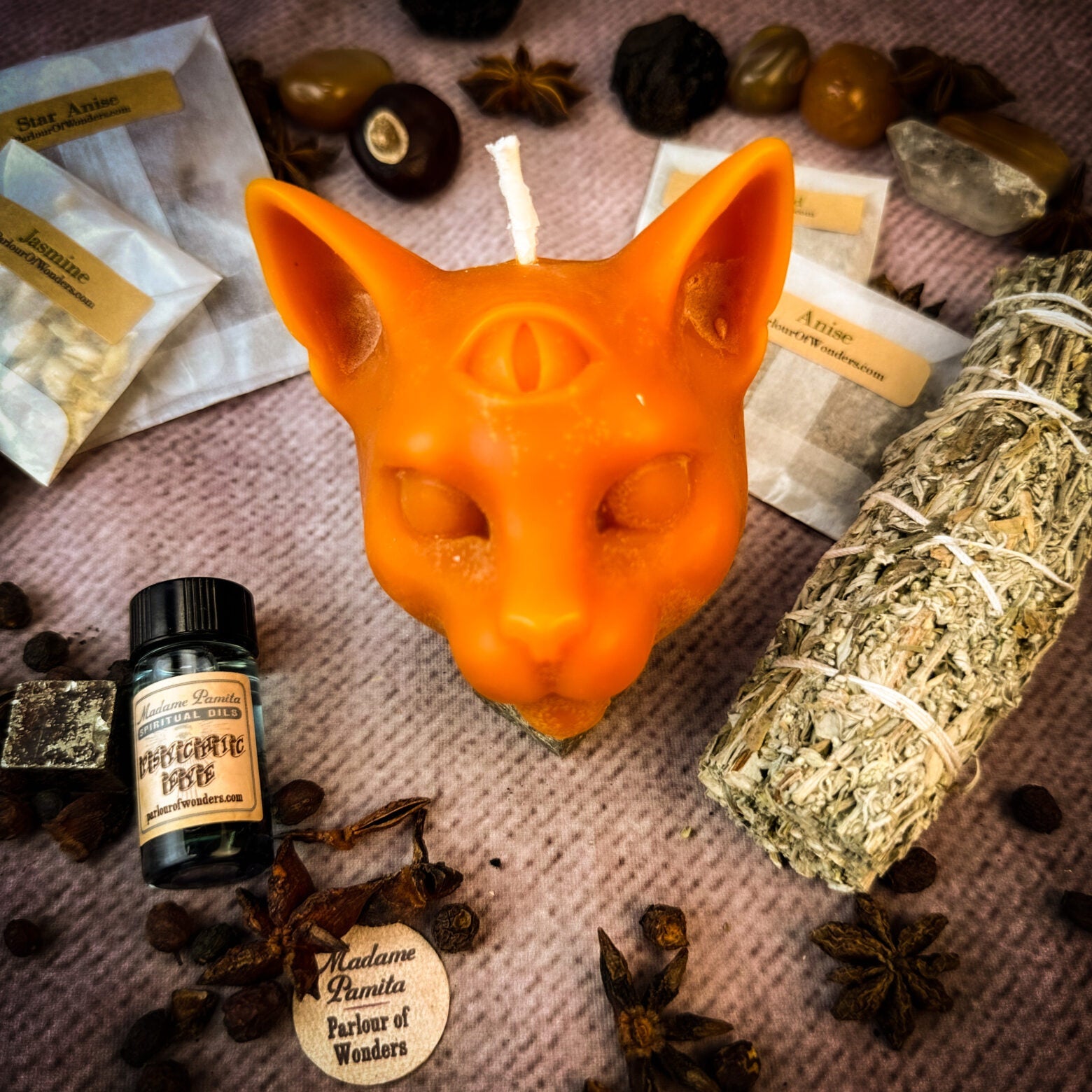 Psychic Eye Candle Spell Kit by Parlour of Wonders, featuring yellow candles for enhancing intuition and psychic abilities.