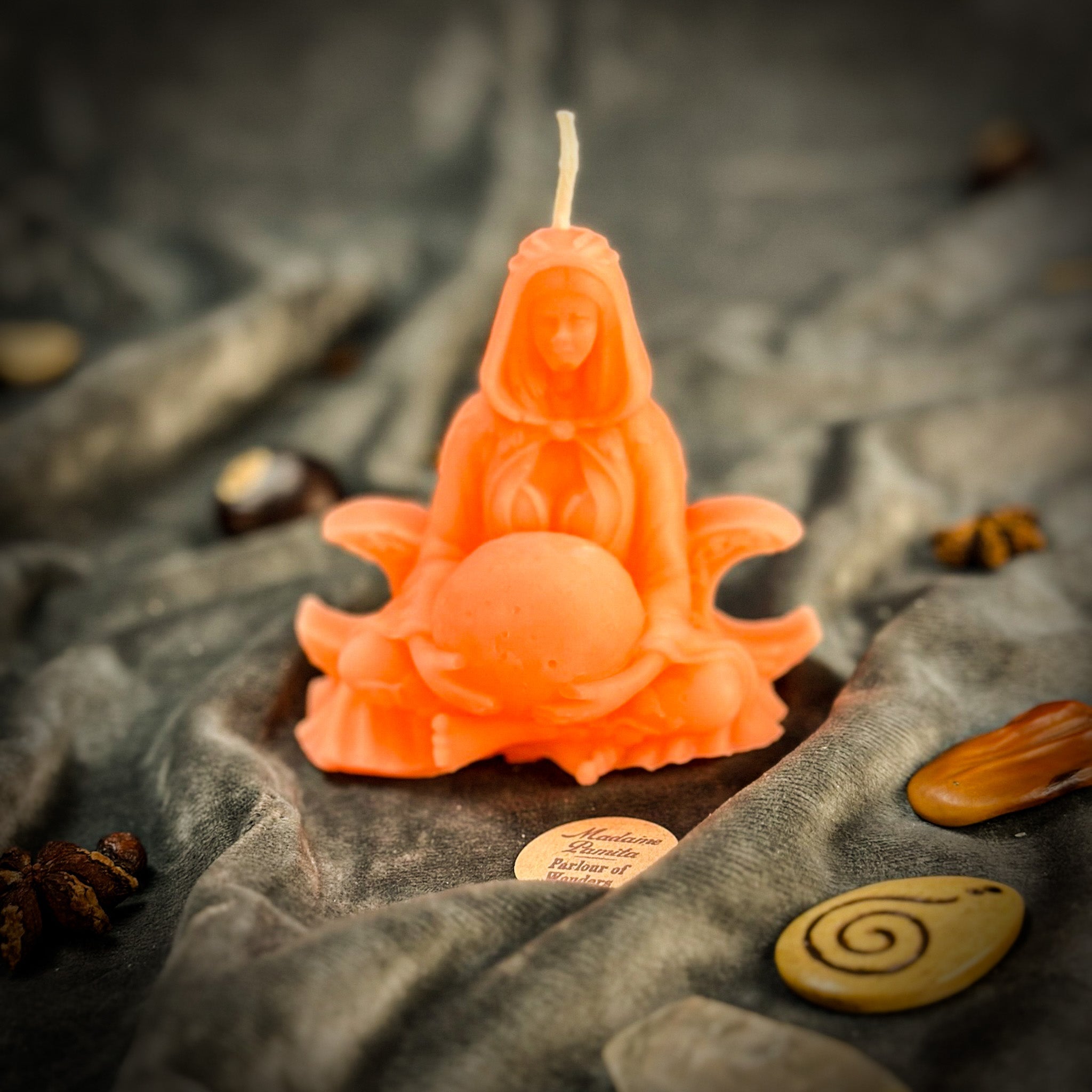 Yellow Moon Goddess Candle Spell Kit by Parlour of Wonders featuring lunar magic and divine feminine energy symbols.
