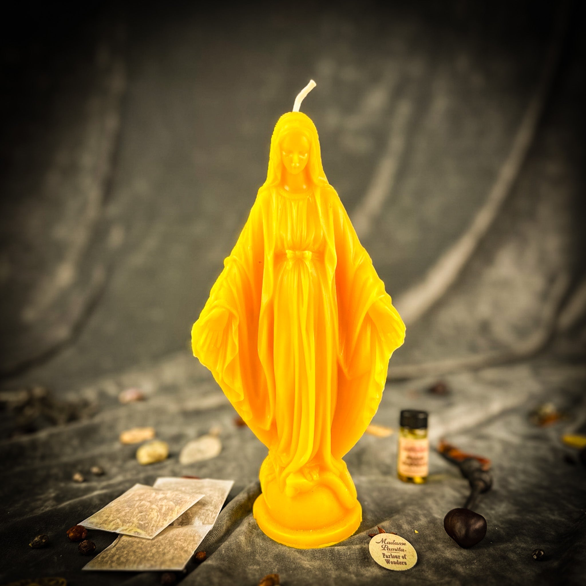 Parlour of Wonders Queen of Heaven Candle Spell Kit with yellow candles for divine mother and unconditional love magic.