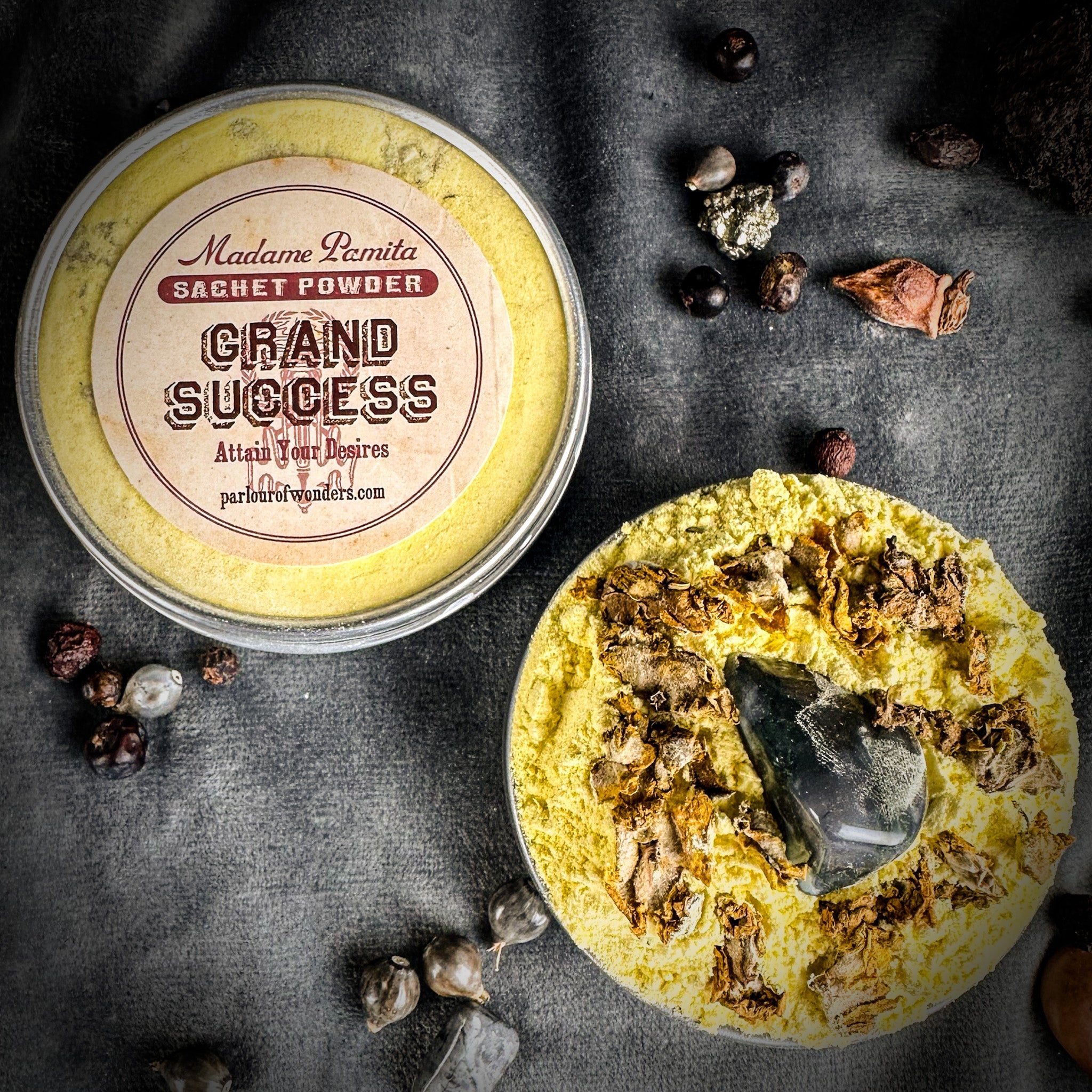 Grand Success Sachet Powder by Madame Pamita from Parlour of Wonders, shown in a small, sealed sachet with decorative packaging.
