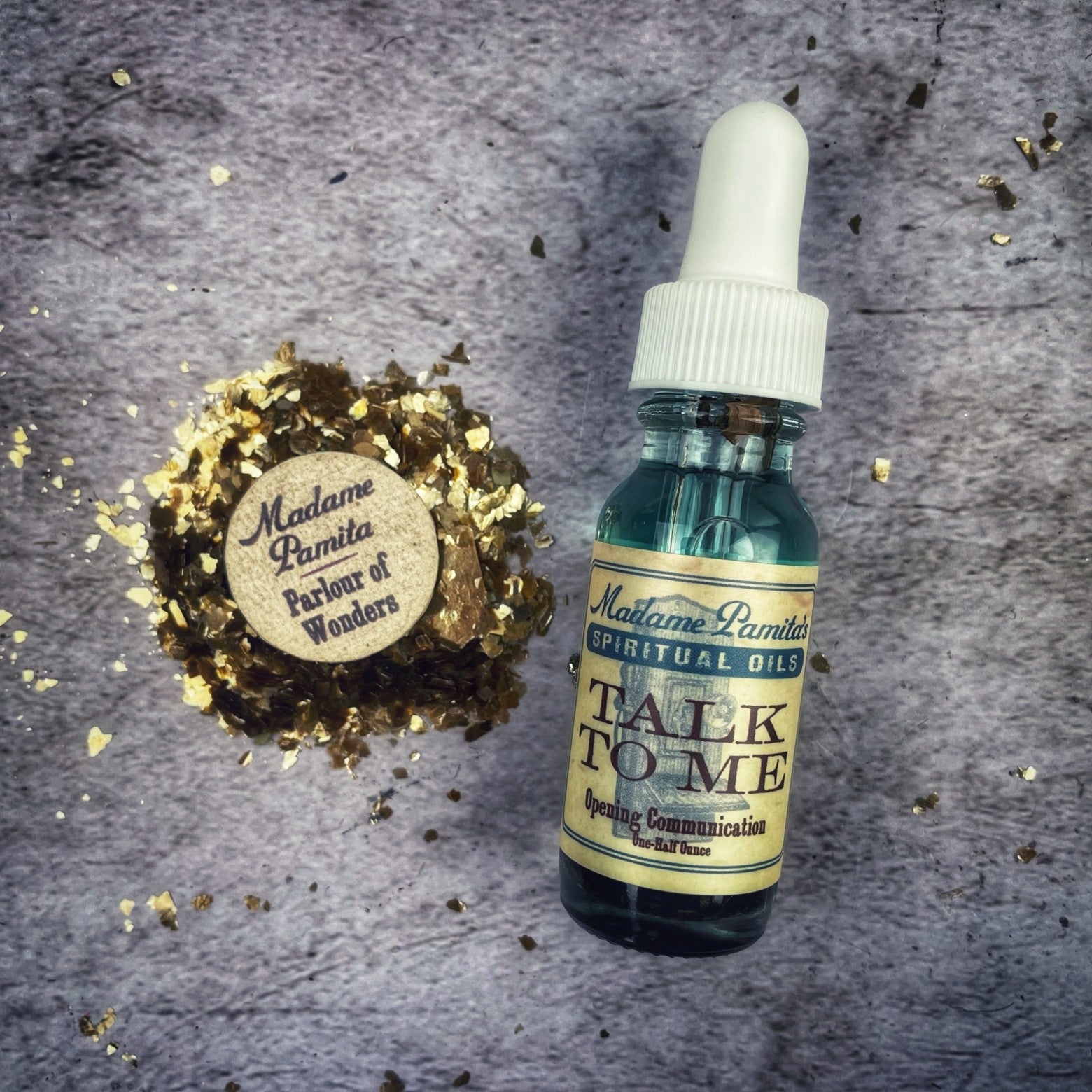 Talk To Me Oil by Madame Pamita, a mystical herbal oil from Parlour of Wonders with herbal and spiritual ingredients.