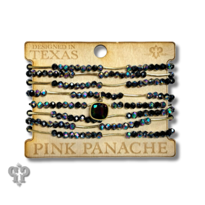 Black crystal and tube bead bracelet set by Pink Panache Brands, featuring sparkling Austrian crystal accents.