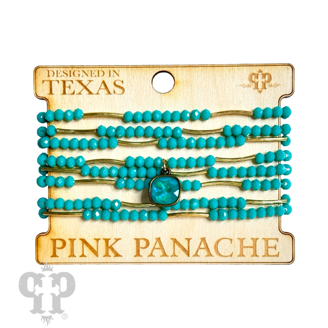 Set of Pink Panache Brands crystal and tube bead bracelets featuring black Austrian crystals and elegant design.