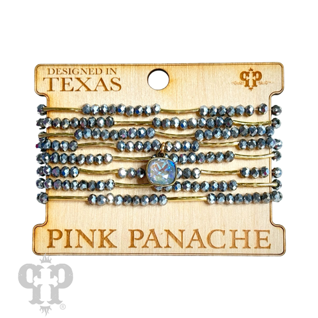 Pink Panache Brands crystal and tube bead bracelet set with Austrian crystals, featuring black and clear beads.