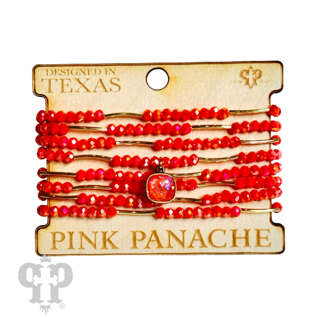 Set of Pink Panache Brands crystal and tube bead bracelets featuring black Austrian crystals and elegant design.