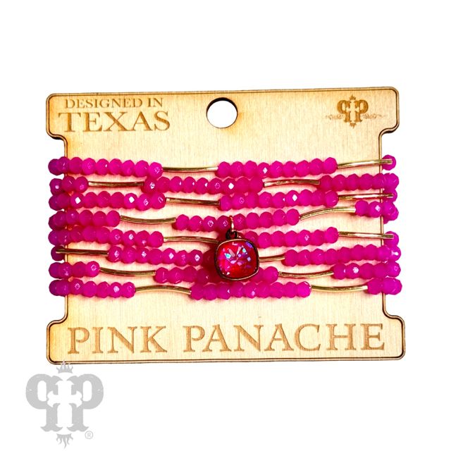 Pink Panache Brands crystal and tube bead bracelet set featuring Austrian crystals and black beads, stylish jewelry accessory.