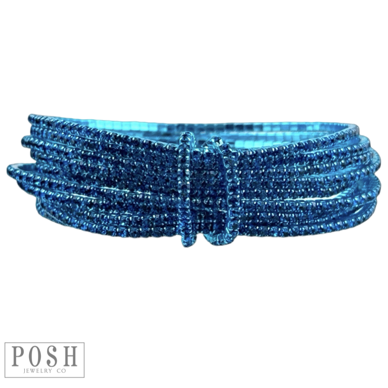 Set of pink panache brands tiny rhinestone stretch bracelets featuring delicate blue accents and sparkling rhinestone details.