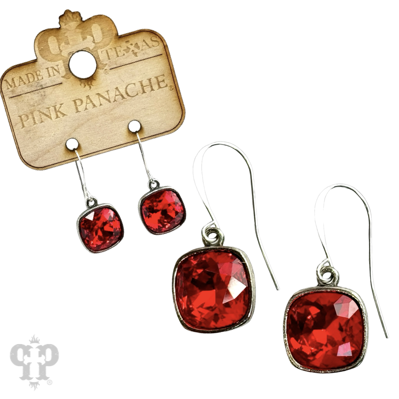 Austrian square crystal hook earring by Pink Panache Brands, 12mm bronze-tone earrings with sparkling square crystals.