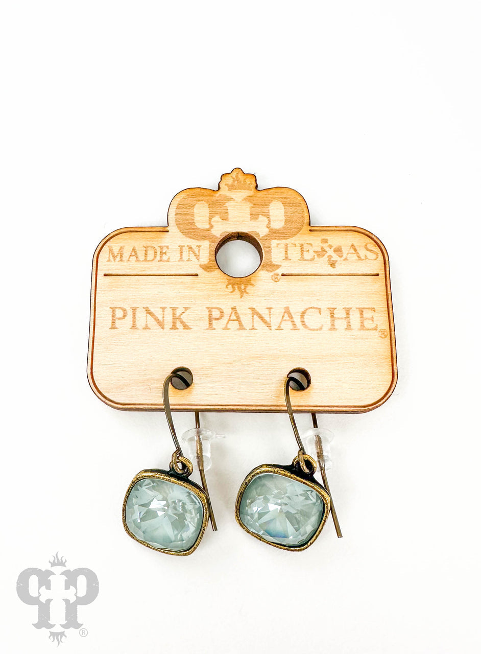 Austrian square crystal hook earring in bronze finish, 12mm, by Pink Panache Brands, showcasing a sparkling geometric design.