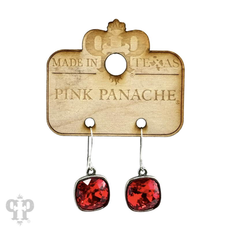 Austrian square crystal hook earring by Pink Panache Brands, 12mm bronze-tone earring with sparkling crystal square design