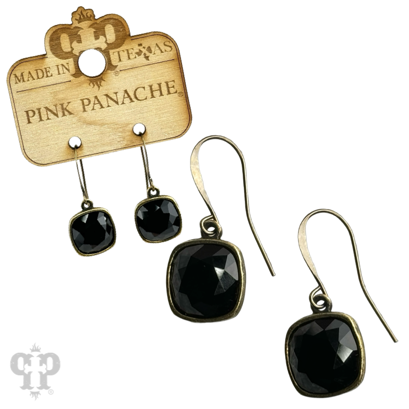 Austrian square crystal hook earring in bronze, 12mm, pink panache brands, featuring sparkling crystal detail and elegant design.