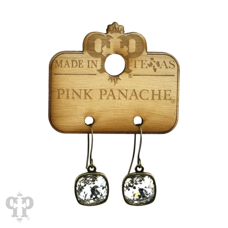 Pink Panache Brands Austrian square crystal hook earring in bronze, 12mm, featuring a sparkling square crystal design.