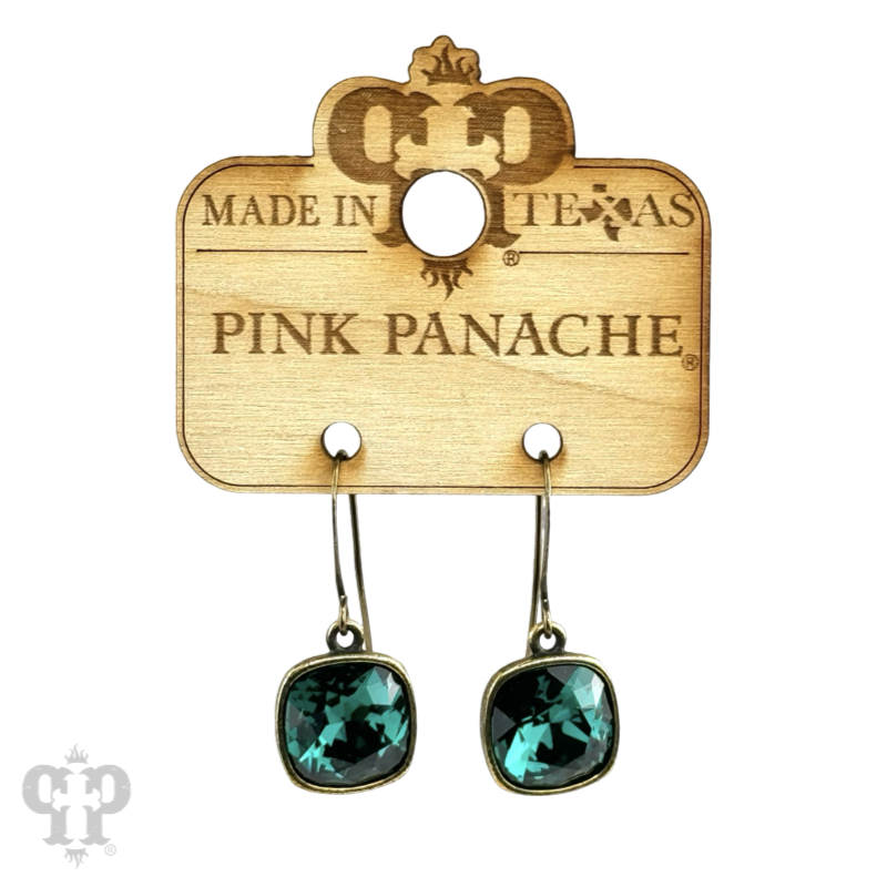 Pink Panache Brands Austrian square crystal hook earring, 12mm, bronze-tone with sparkling crystal embellishments.