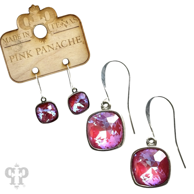 Pink Panache Brands Austrian square crystal hook earrings, 12mm, bronze-tone jewelry with elegant square crystal design.