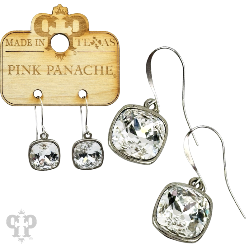 Austrian square crystal hook earring in bronze, 12mm, by Pink Panache Brands, featuring a sparkling square crystal design.