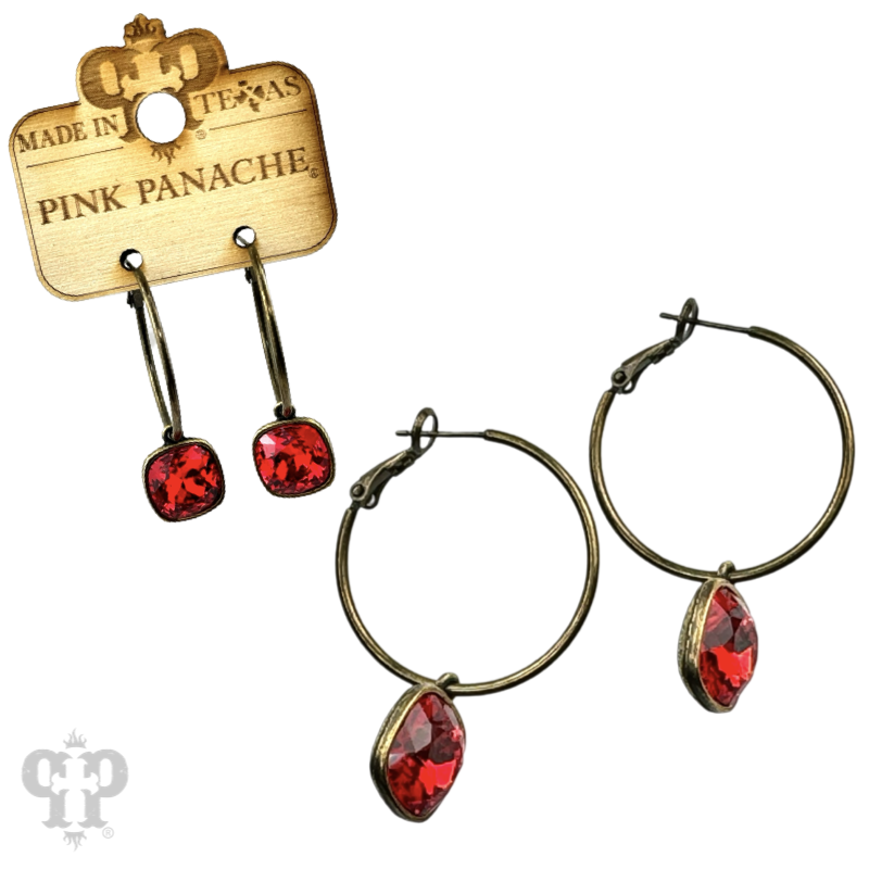 Pink Panache Brands square Austrian crystal hoop earring, 12mm, bronze-tone jewelry with sparkling clear crystals.