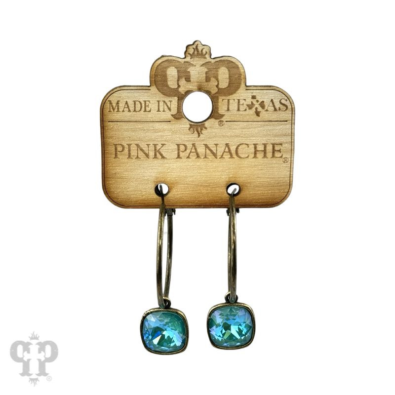Pink Panache Brands square Austrian crystal hoop earring, 12mm, bronze-tone jewelry with sparkling crystal accents.