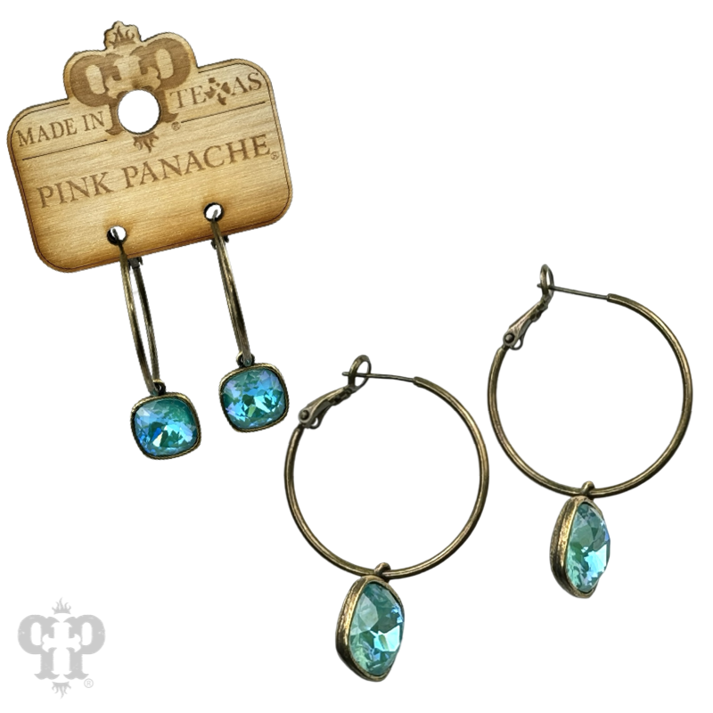 Pink Panache Brands square Austrian crystal hoop earring, 12mm, bronze finish, stylish jewelry for elegant, modern look.