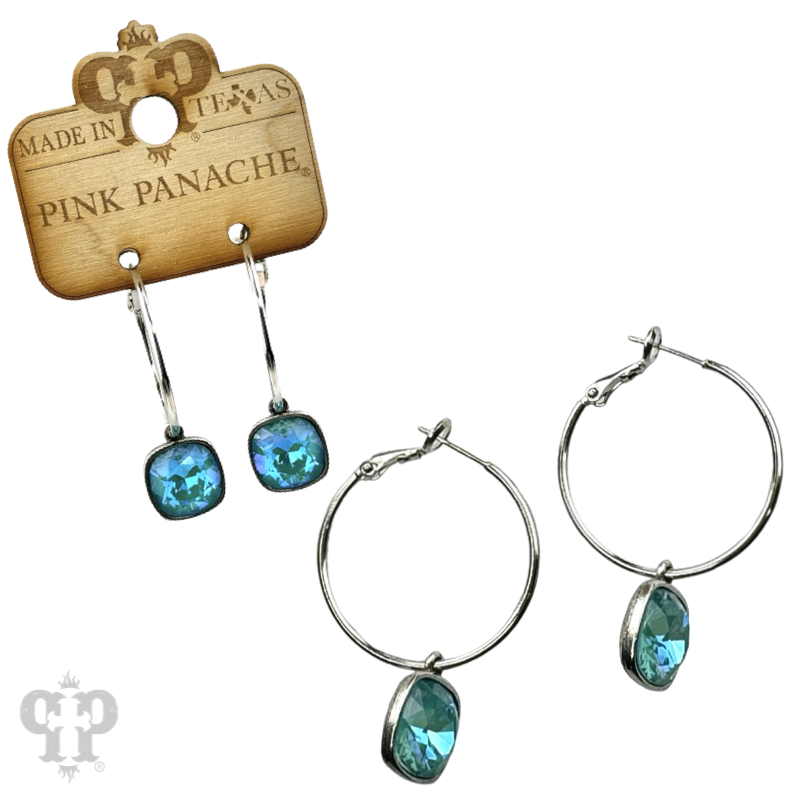 Pink Panache Brands square Austrian crystal hoop earring in bronze, 12mm diameter, showcasing sparkling crystal embellishments.
