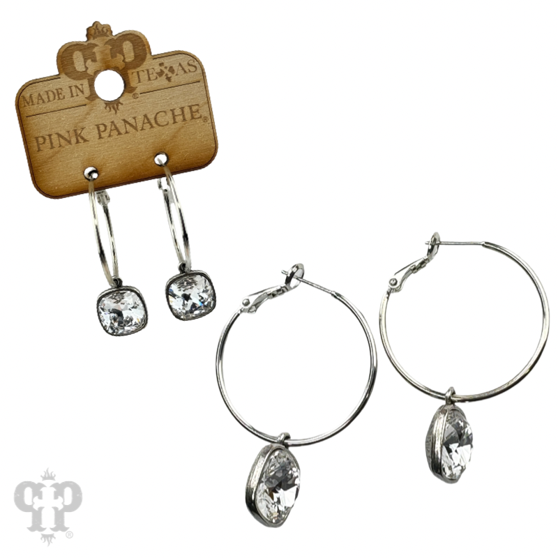 Pink Panache Brands square Austrian crystal hoop earring, 12mm, bronze-tone jewelry with sparkling crystal accents.