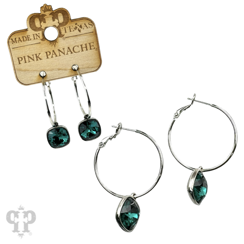 Pink Panache Brands square Austrian crystal hoop earring, 12mm, in bronze with sparkling crystal embellishments.