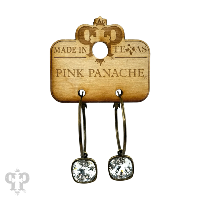 Pink Panache Brands square Austrian crystal hoop earring, 12mm, bronze-toned jewelry with sparkling crystal accents