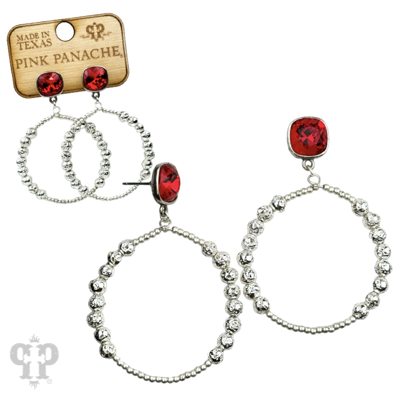 Pink Panache Brands foil and smooth bead circle earrings with sparkling Austrian crystals, elegant jewelry for pierced ears.