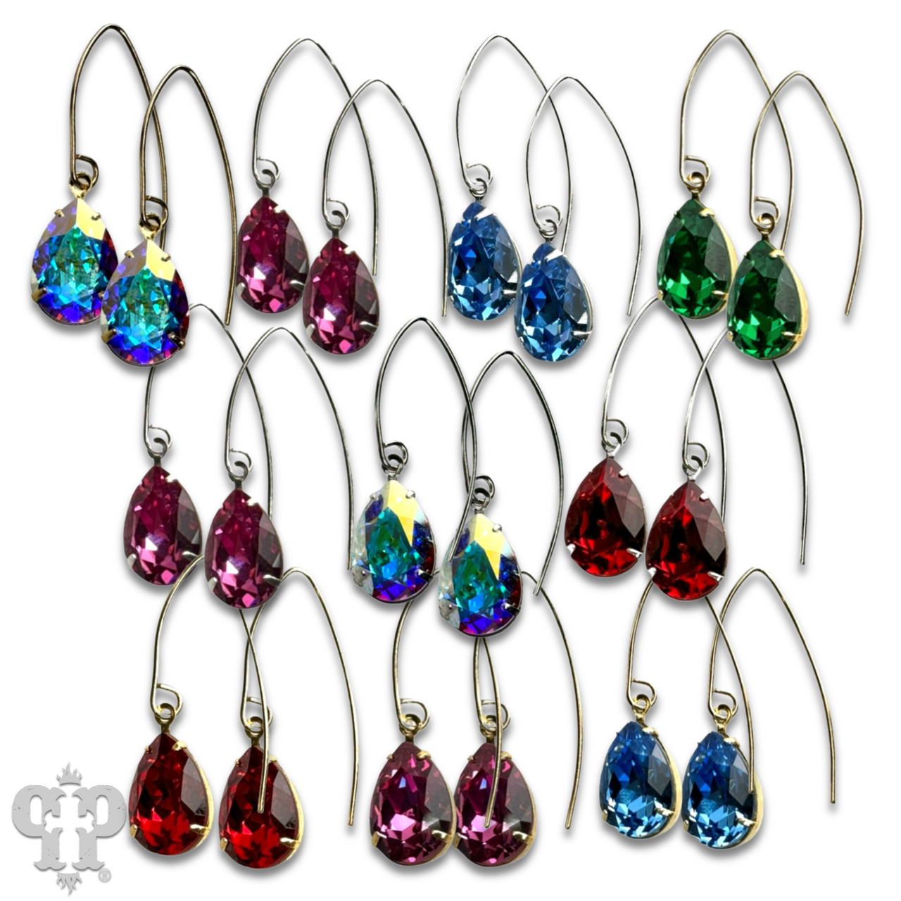 Blue Austrian crystal pear drop earring by Pink Panache Brands, featuring a gold-tone setting and elegant teardrop shape.