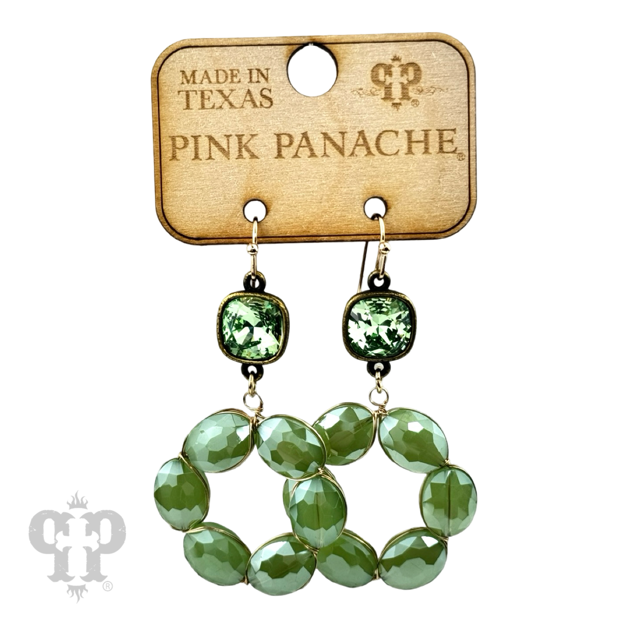 Pink Panache Brands faceted oval bead dangle earring with Austrian crystal, featuring brown beads and elegant design.