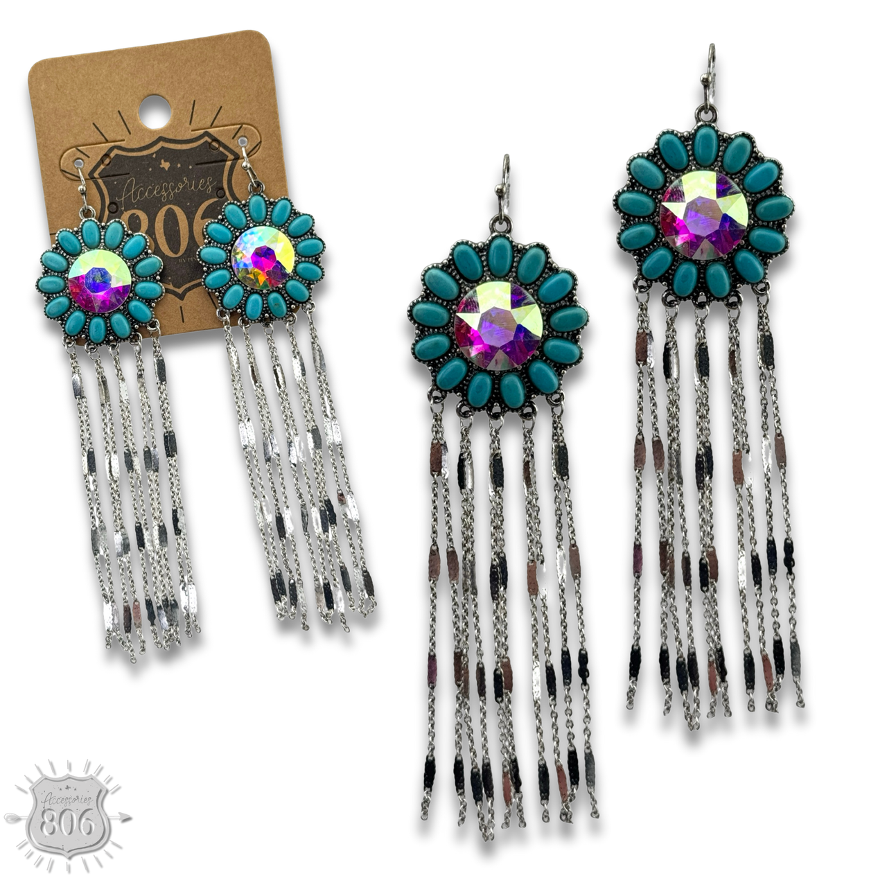Fuchsia flower concho fringe earring by Pink Panache Brands with intricate floral and fringe details.