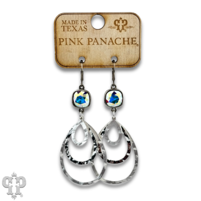 Gold matte and shiny metal teardrop earrings with sparkling Austrian crystals from Pink Panache Brands.