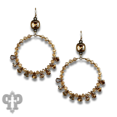 Gold rhinestone circle hoop earring with Austrian crystals by Pink Panache Brands, showcasing sparkling gemstone details.