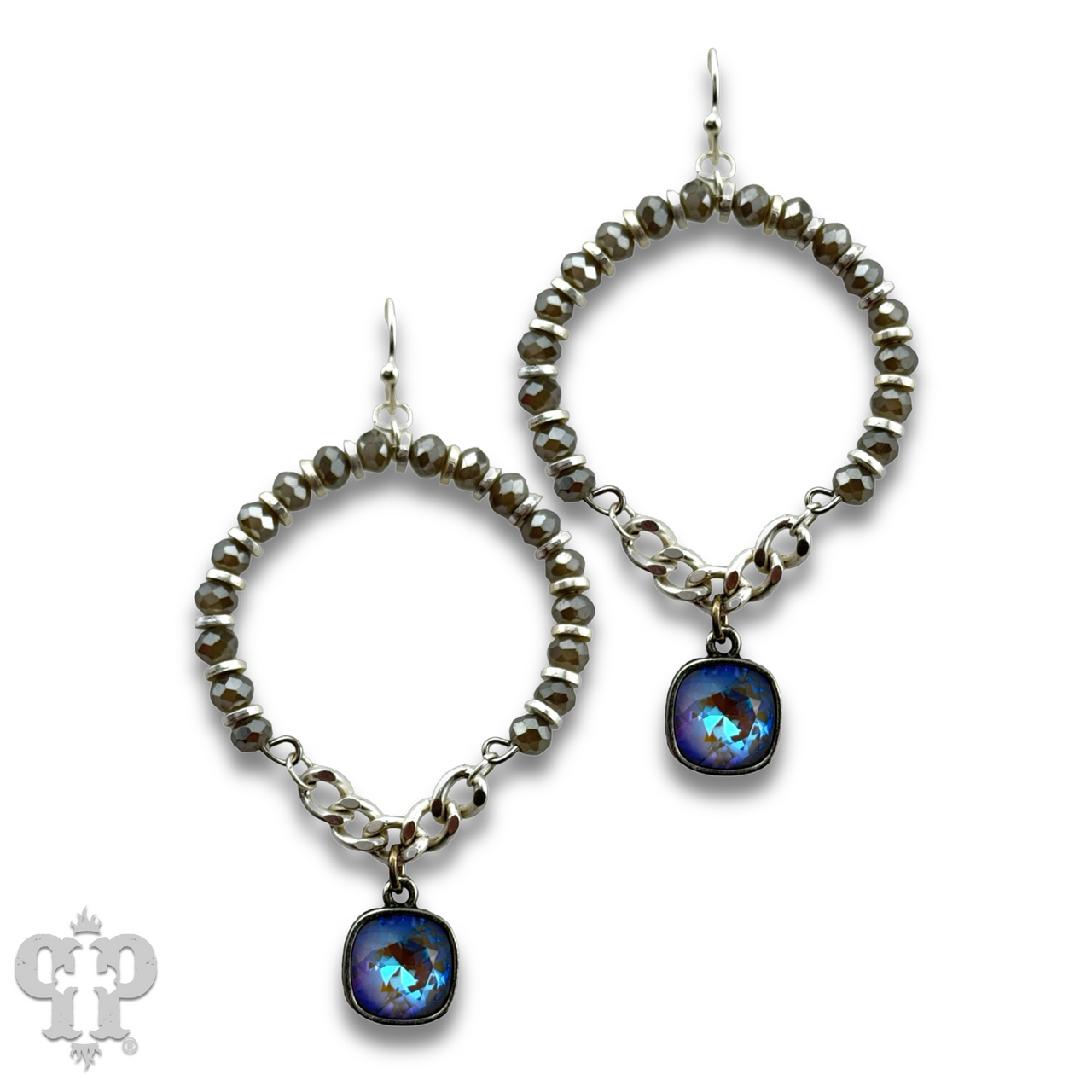 Gray faceted bead circle earring with Austrian crystal accents, pink Panache Brands jewelry accessory.