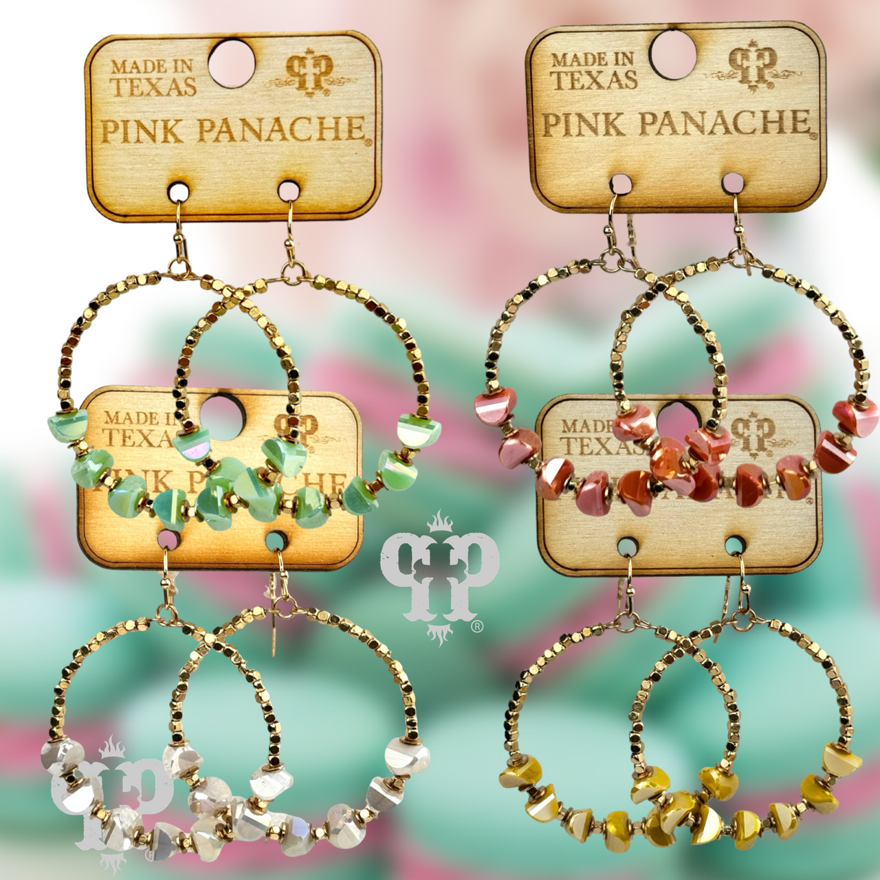Green stone circle earrings by Pink Panache Brands, featuring a stylish and elegant design in a natural stone hoop style.