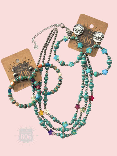 Turquoise tone bead buffalo nickel earring by Pink Panache Brands featuring a dangle design and natural metallic accents.