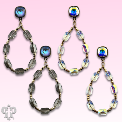 Pink Panache Brands faceted rectangle bead teardrop earring with sparkling Austrian crystal, showcasing elegant white design.