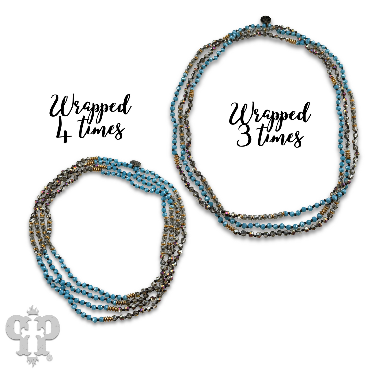Turquoise blue bead necklace from Pink Panache Brands, featuring smooth round beads on a stylish necklace.