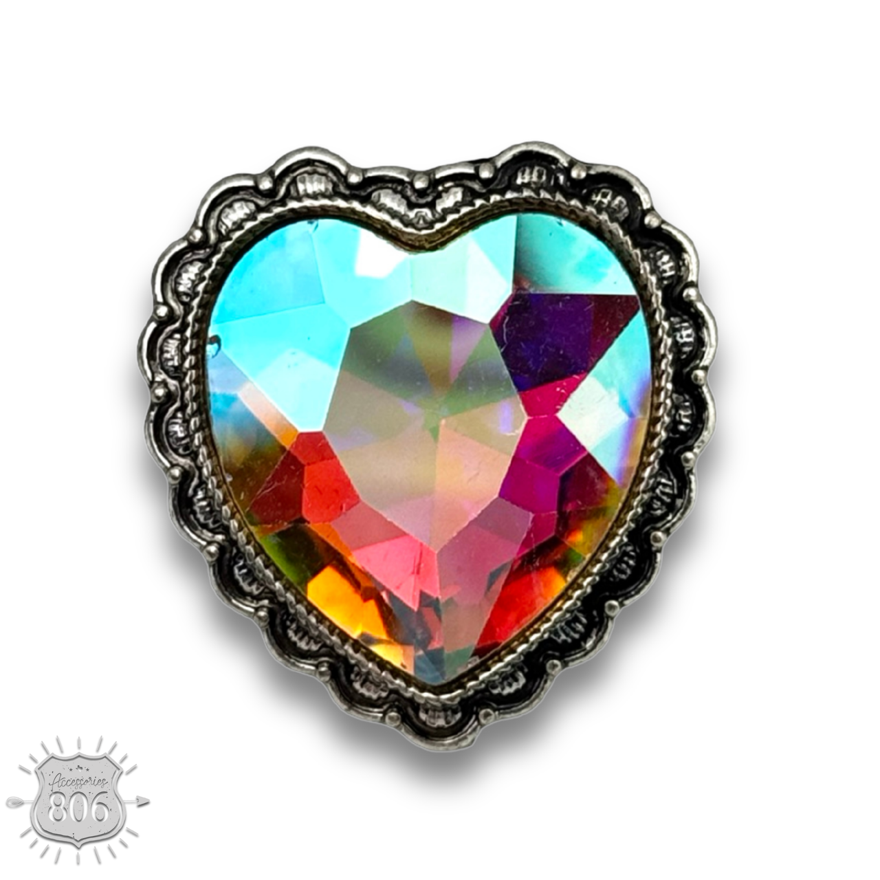 Pink Panache Brands fuchsia rhinestone heart ring, showcasing a sparkling heart design on a stylish ring.