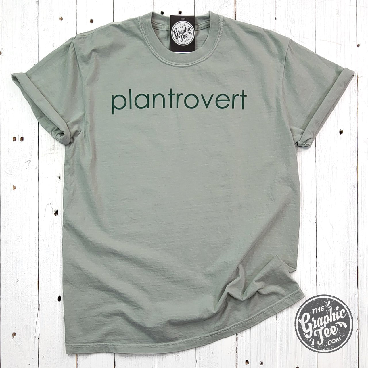 Plantrovert Round Pigment Dyed Tee from The Graphic Tee, a casual short-sleeve graphic T-shirt with a vibrant plant design.