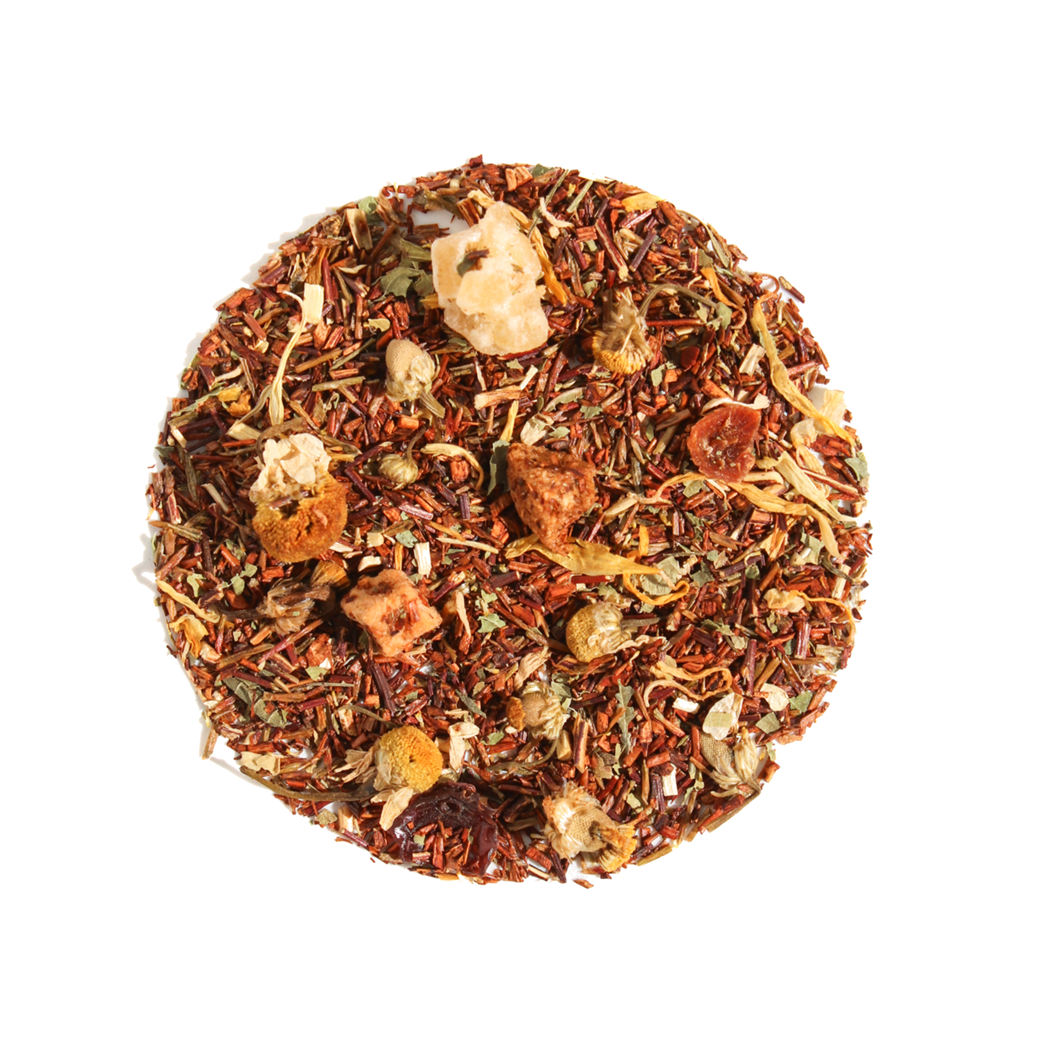 Bag of Plum Deluxe Tranquil Peach Herbal Tea with pineapple, peach, and chamomile in a 1 oz package.