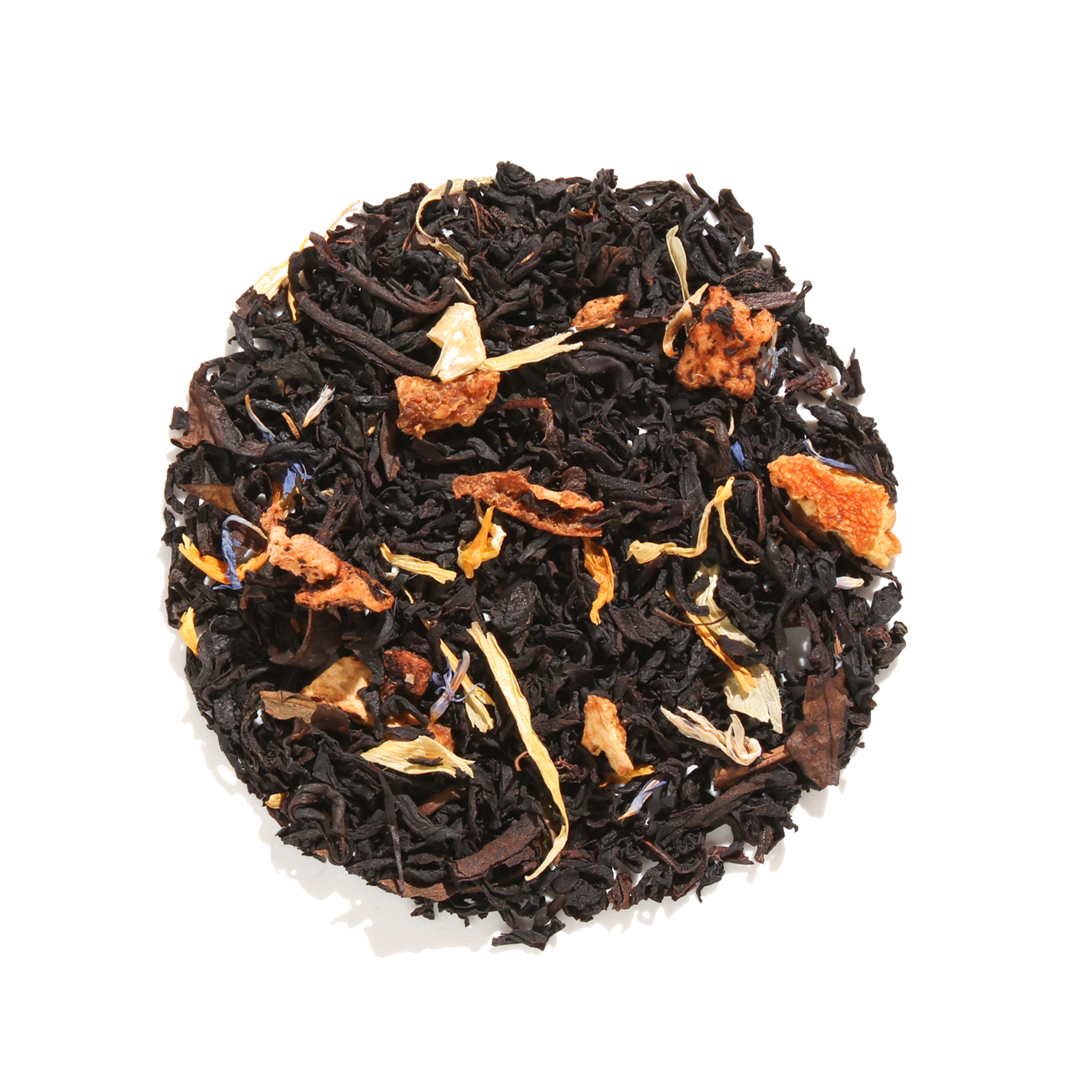 Plum Deluxe Peaches 'n' Cream Oolong Tea with peach and vanilla flavor, shown in a 1oz package with fresh tea leaves and peach slices.