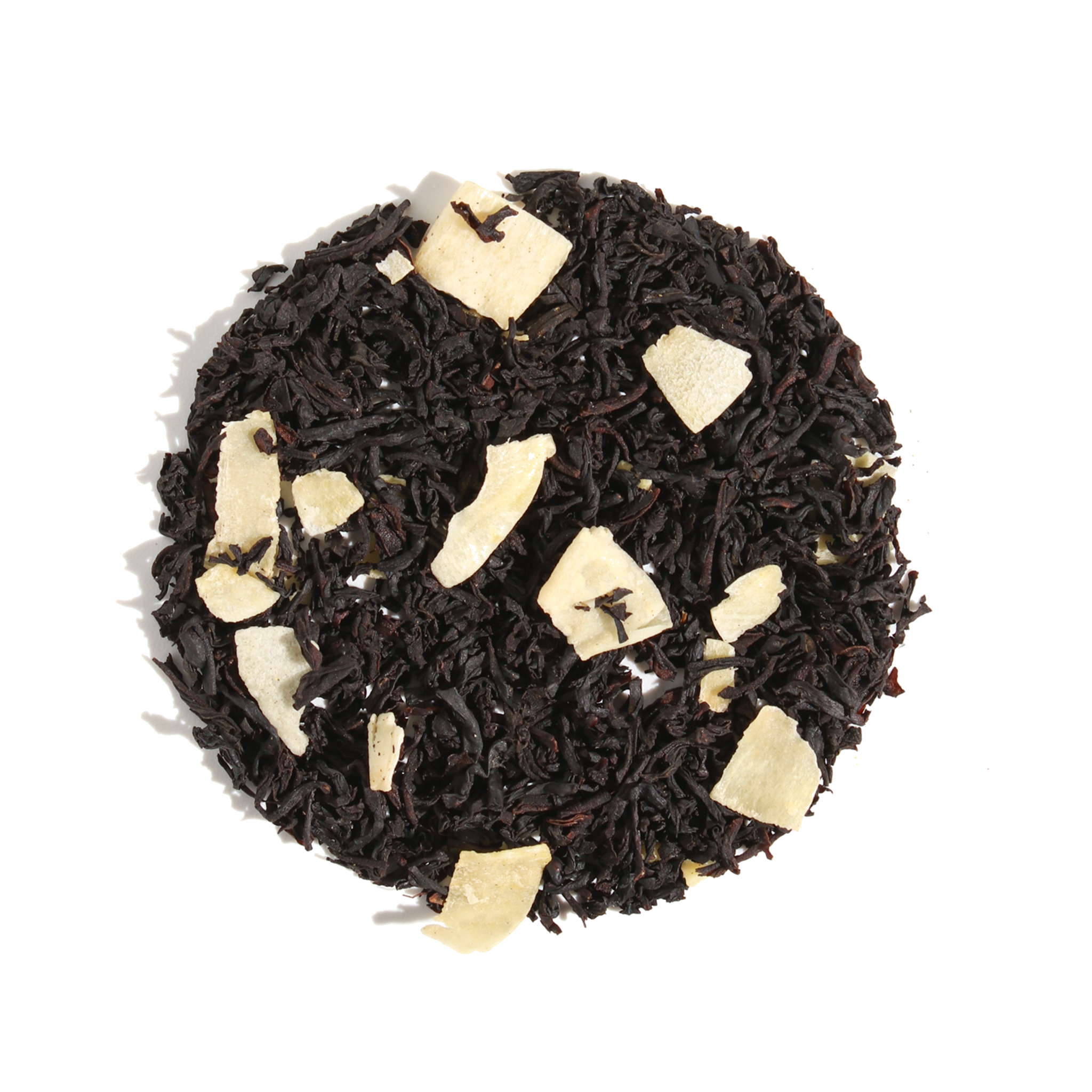 Cup of Coconut A La Creme Black Tea by Plum Deluxe Tea, showcasing a steaming black tea with coconut flavor in a white teacup.