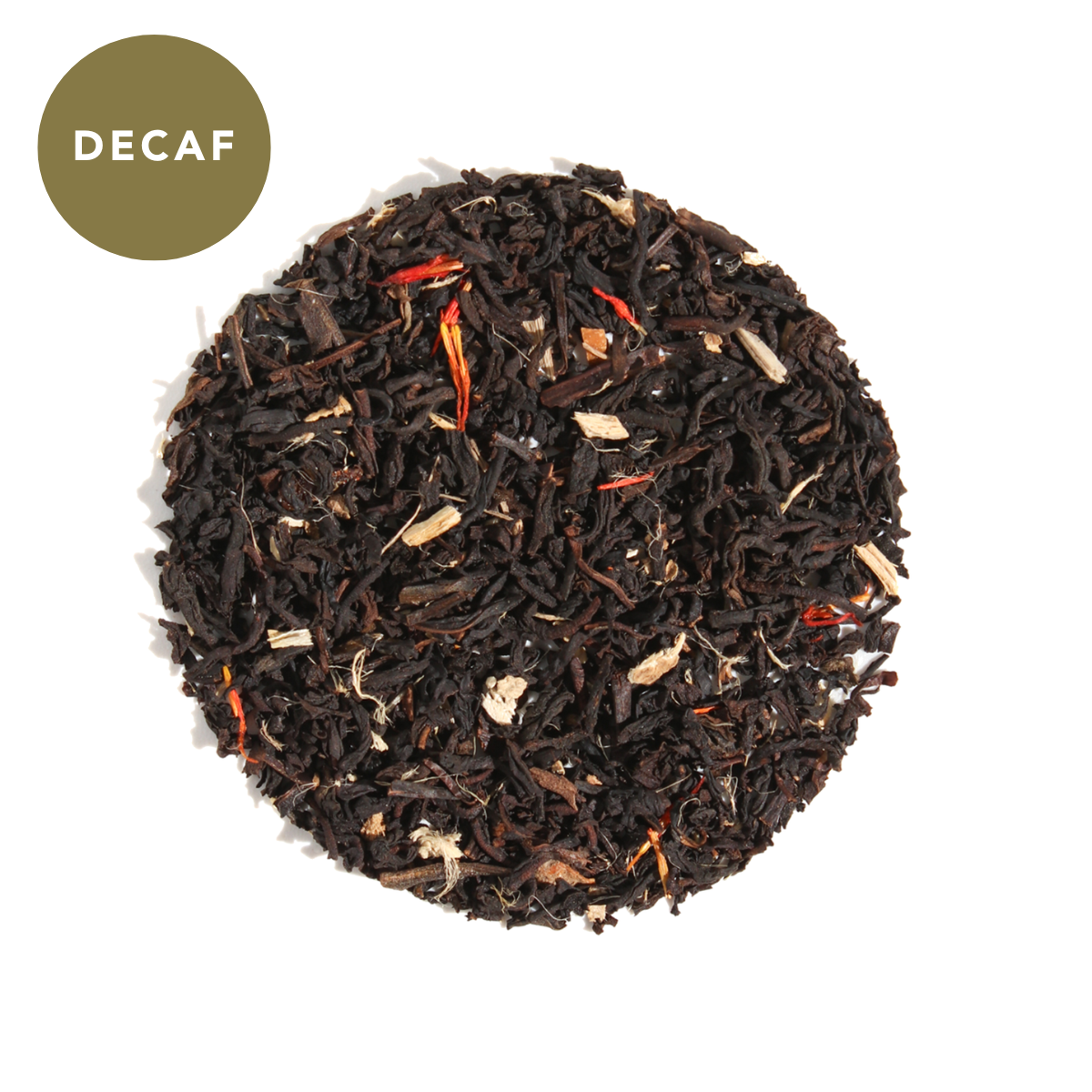 Decaf Toasted Marshmallow Blend black tea by Plum Deluxe Tea, showing loose tea leaves with marshmallow aroma