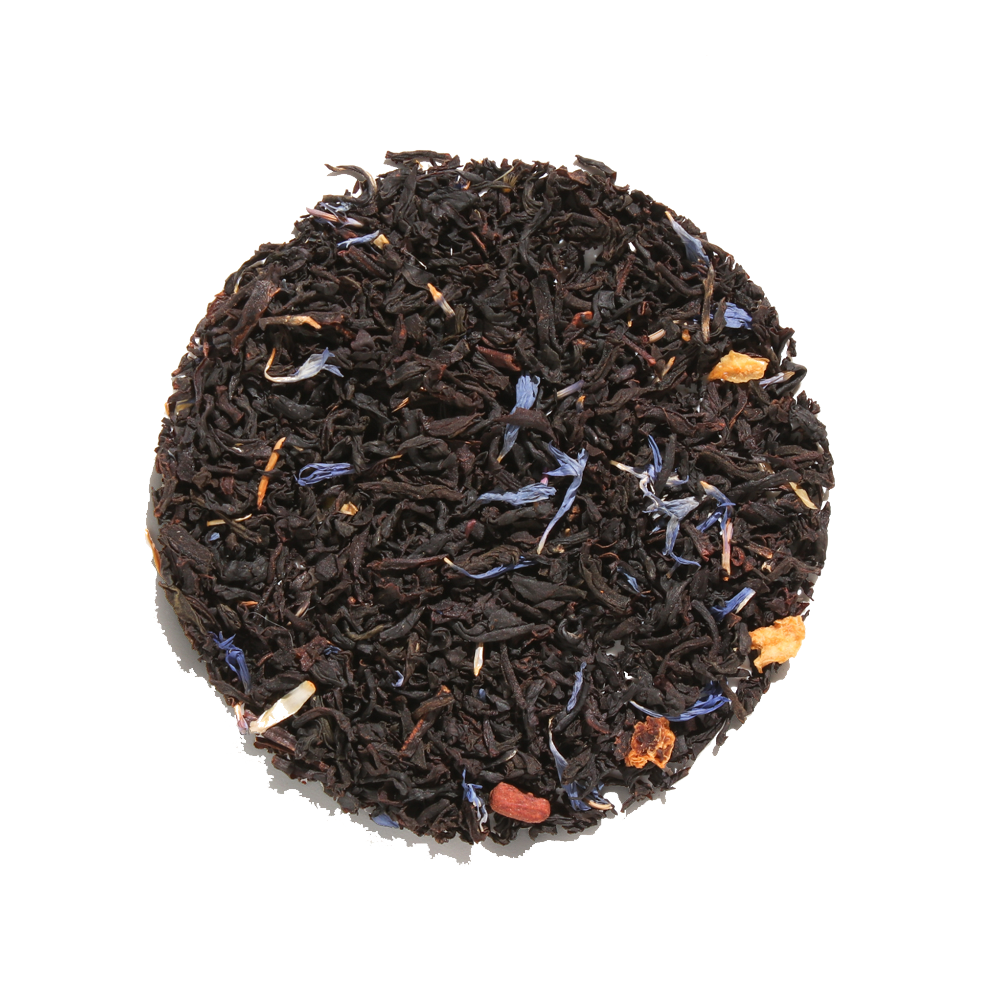 Plum Deluxe Tea Picard Black Tea Blend with Pecan and Earl Grey flavor, featuring a dark tea leaves mixture in a clear bowl
