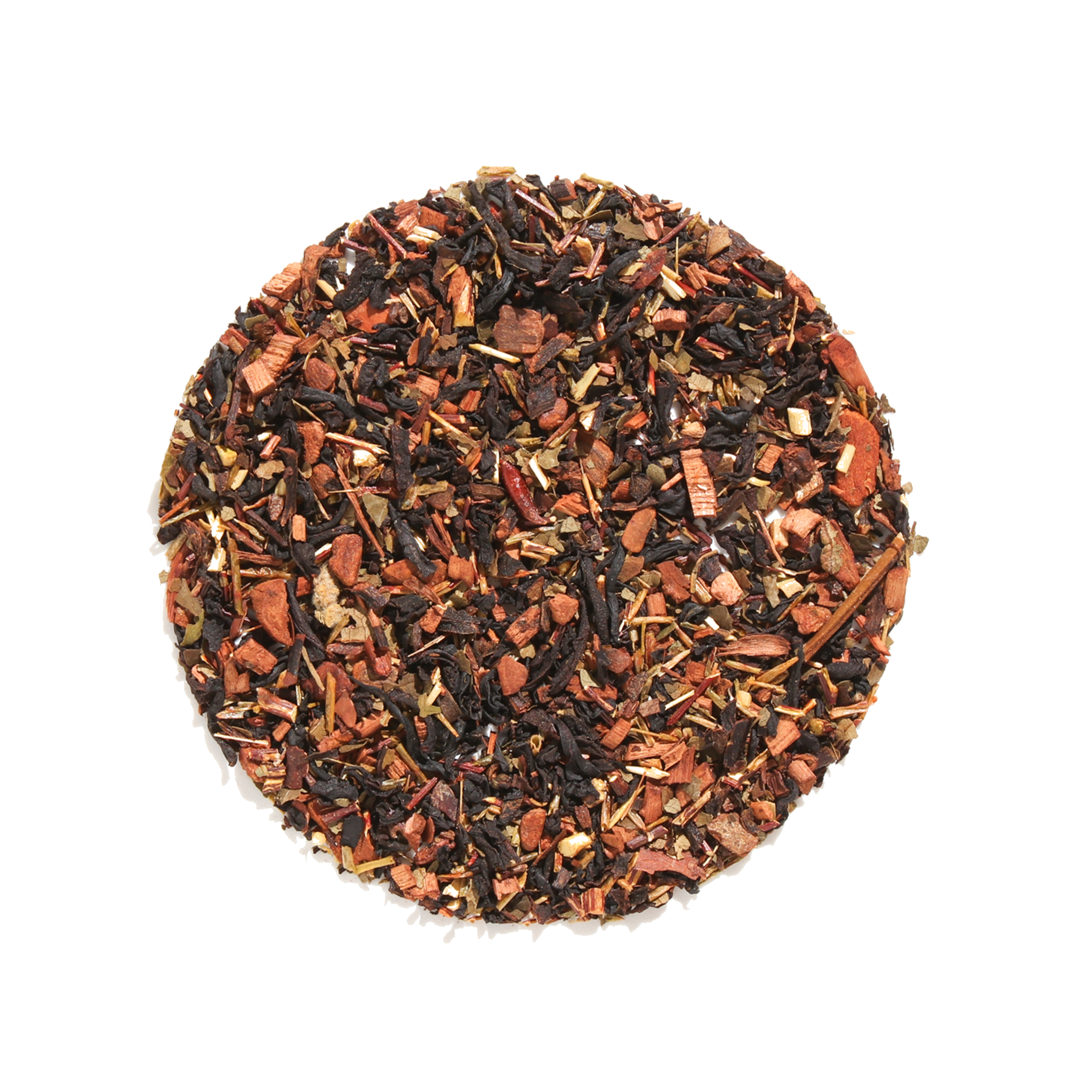 Raspberry Linzer Cookie Dessert Tea by Plum Deluxe Tea in a clear glass cup with a tea infuser, showcasing its rich red color.