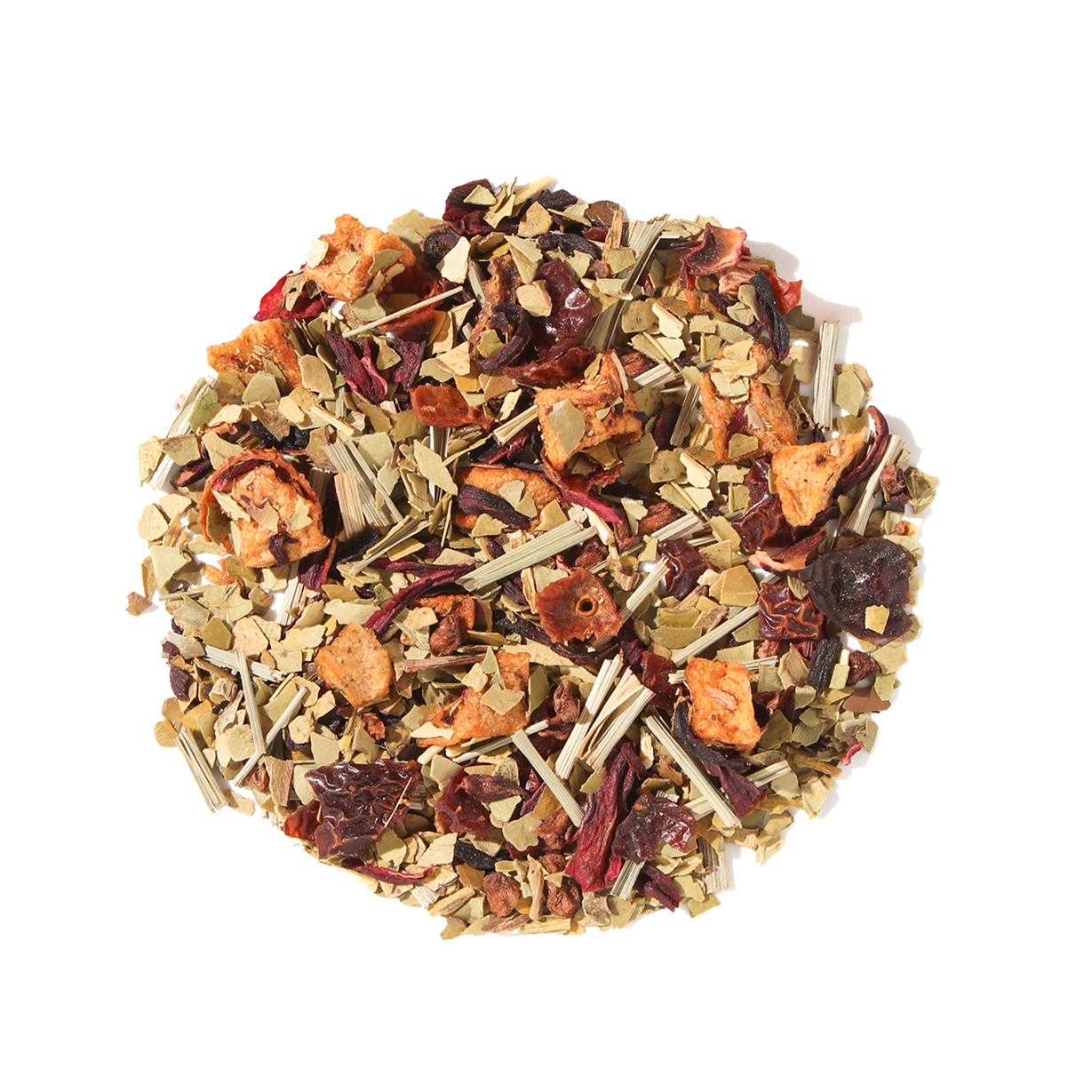 Cup of Raspberry Revitalizer Lemon Mate Tea by Plum Deluxe, showcasing vibrant tea with fresh raspberry and lemon slices.