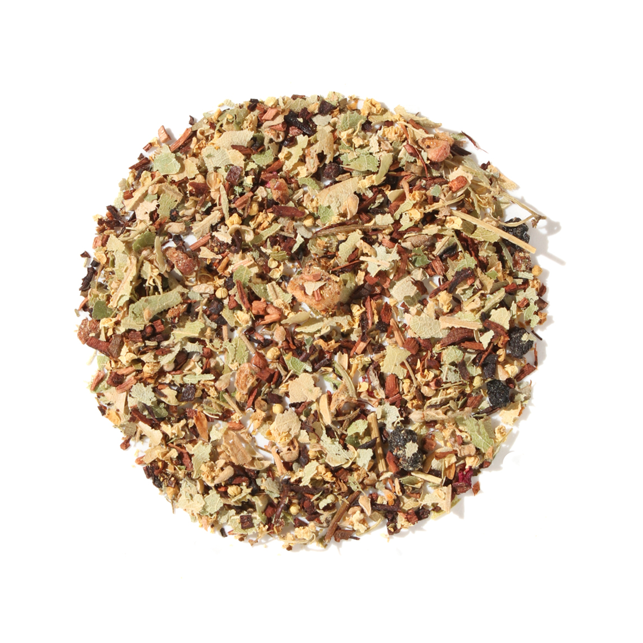 Slowly Unwind Herbal Linden Tea by Plum Deluxe, featuring linden flowers, elderflower, and berry in a calming tea blend.