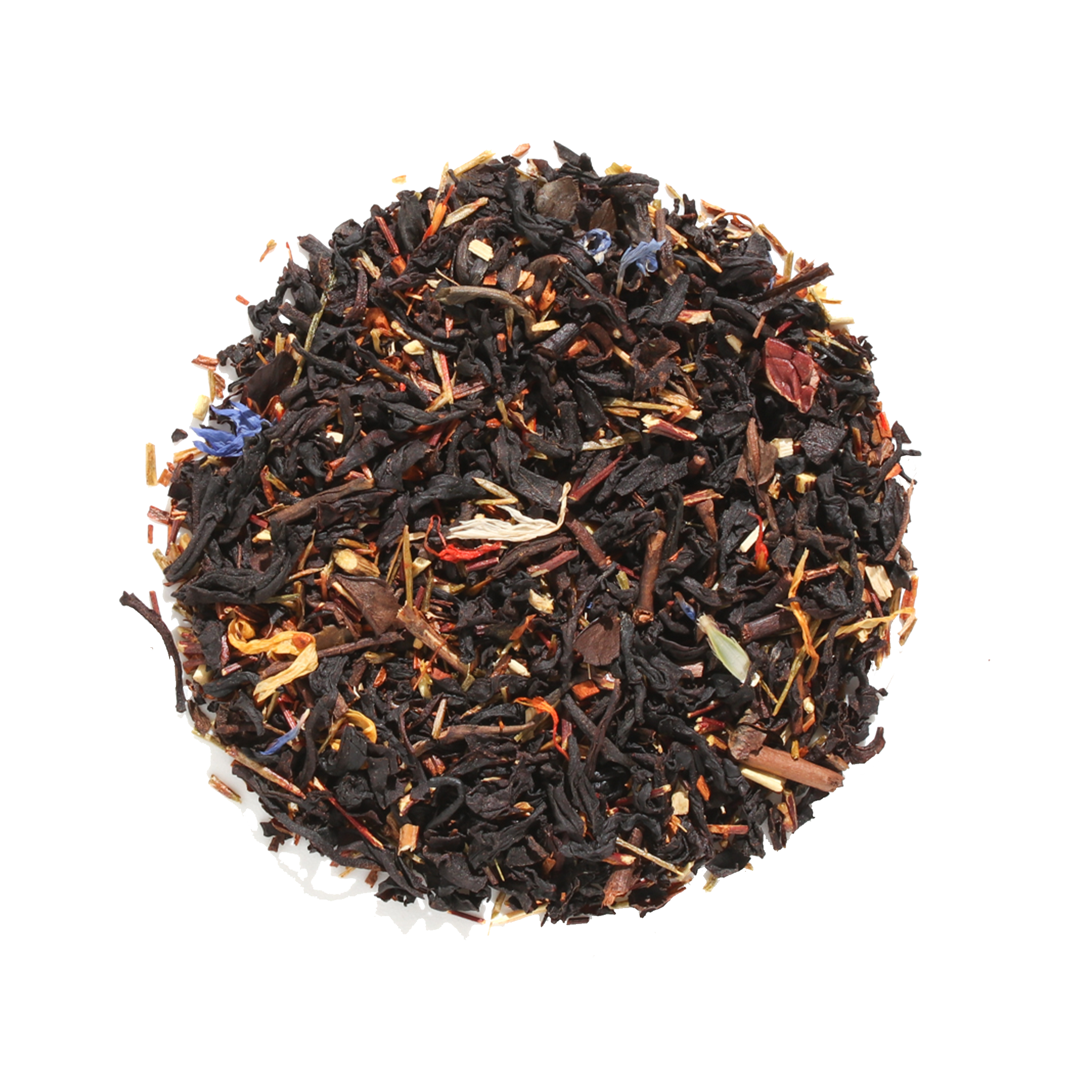 Plum Deluxe Tea Toasted Nut Brulee Oolong Tea in a clear glass cup with brewed tea and loose leaves on a wooden surface.