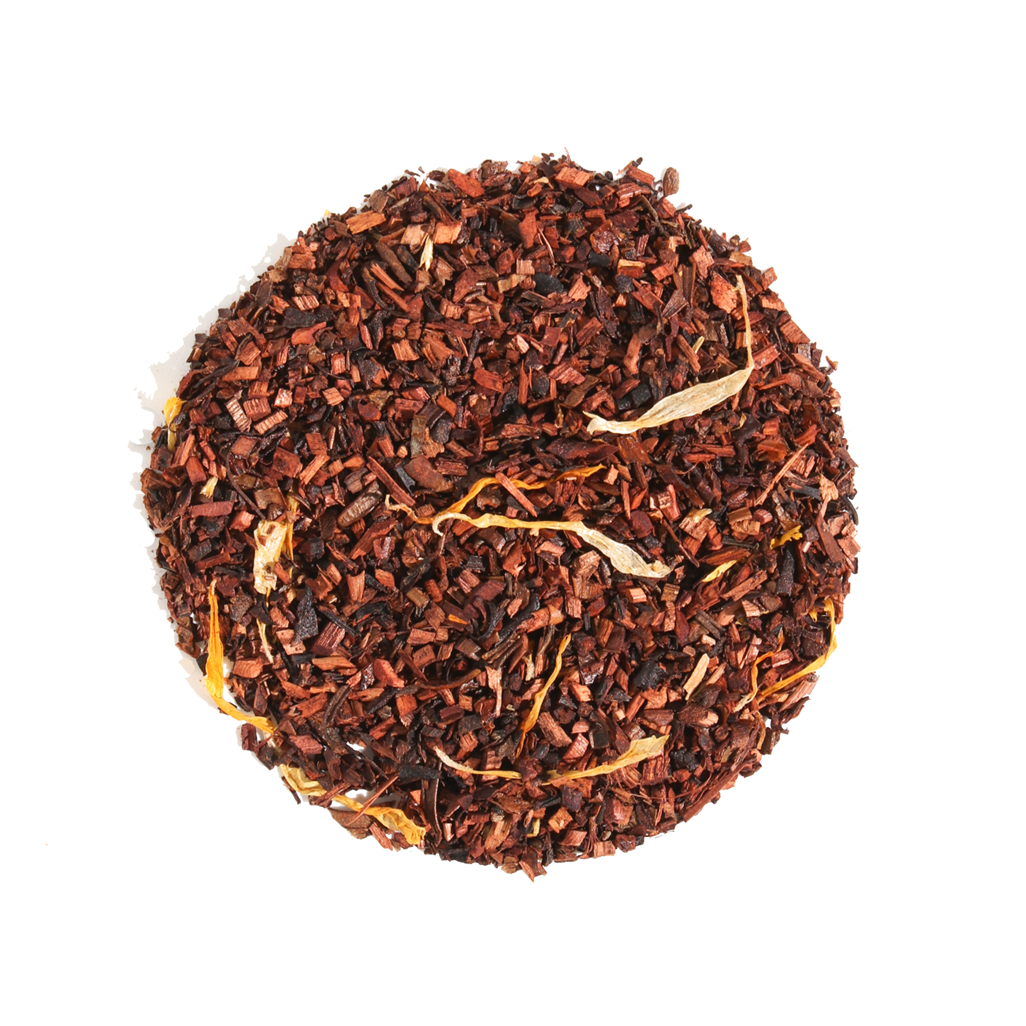 Vanilla Creme Herbal Tea by Plum Deluxe Tea, steaming cup filled with fragrant vanilla herbal blend, fresh tea leaves and vanilla pods.