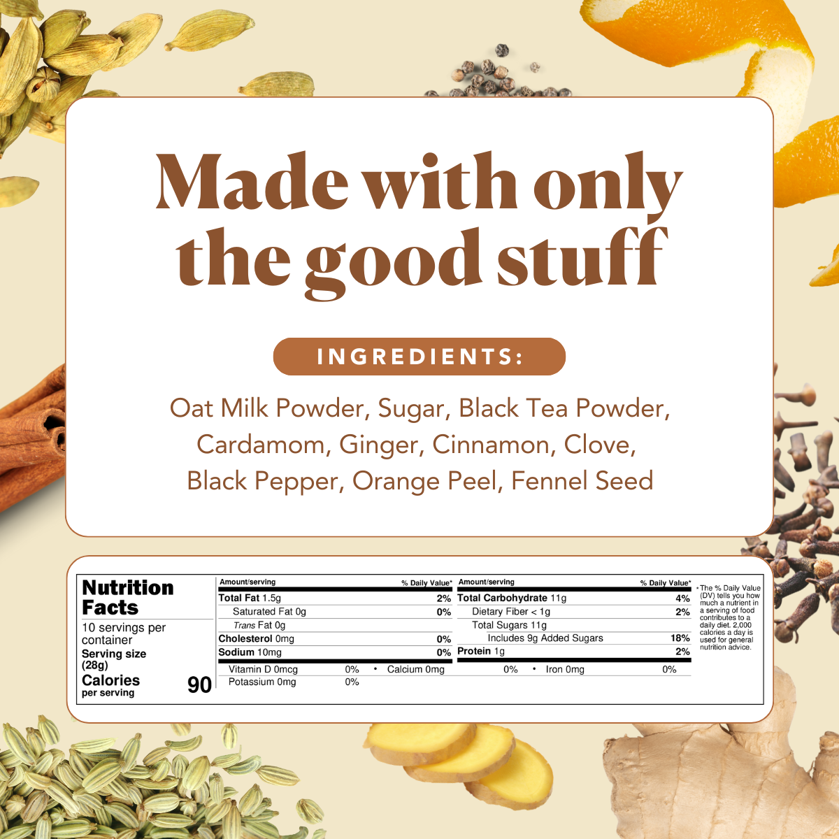 Vanilla Harmony Chai Oat Milk Latte Mix by Plum Deluxe Tea in a 10 oz container, featuring a creamy chai and vanilla flavor.